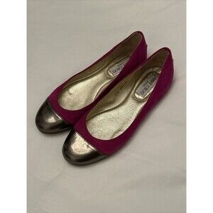 Jimmy Choo Ballerina Flats Suede Leather Metallic Fuchsia Pink Size 37.5 Great